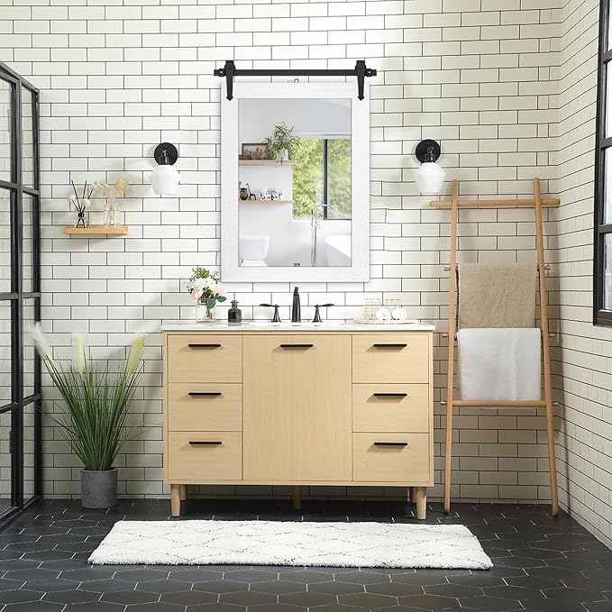 Farmhouse Bathroom Mirrors for Over Sink 26”x40” White Rustic Wall Decor Mirror - Image 7