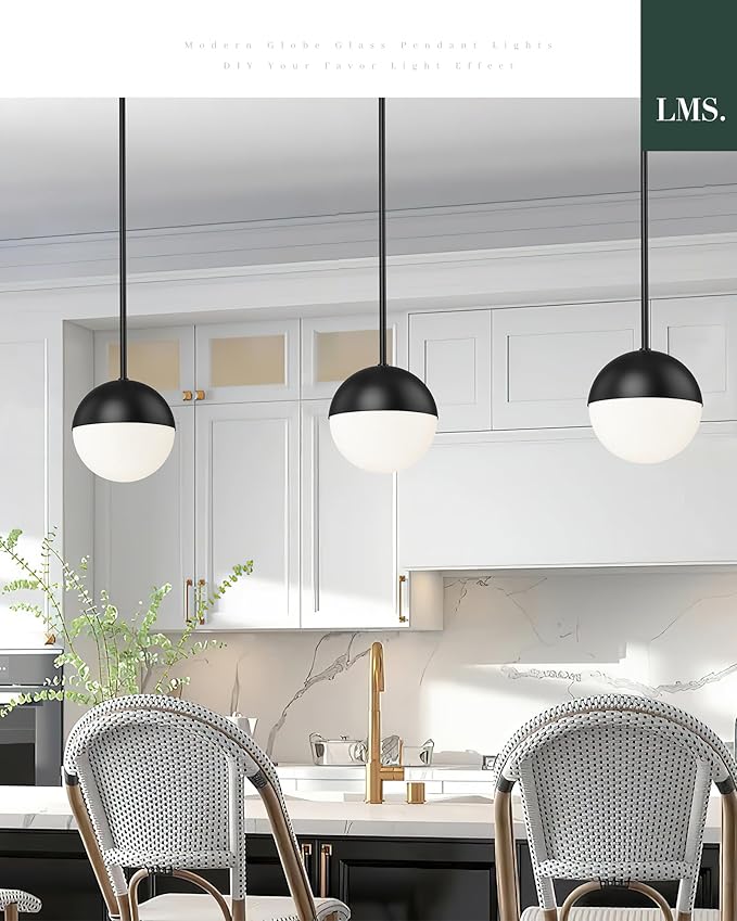 LMS 2 Pack Mid Century Pendant Lights, Matte Black Kitchen Island Light Fixtures - Image 7