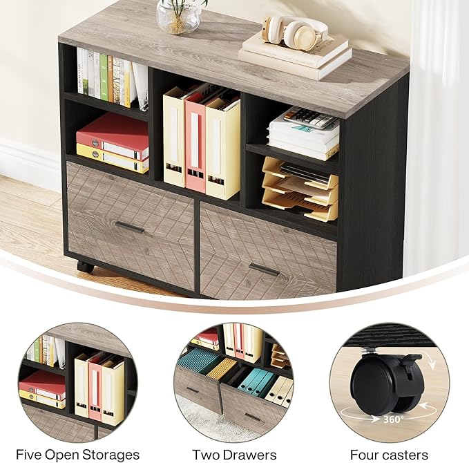 Tribesigns 2-Drawer Wood File Cabinet, Mobile Lateral Filing Cabinet - Image 3