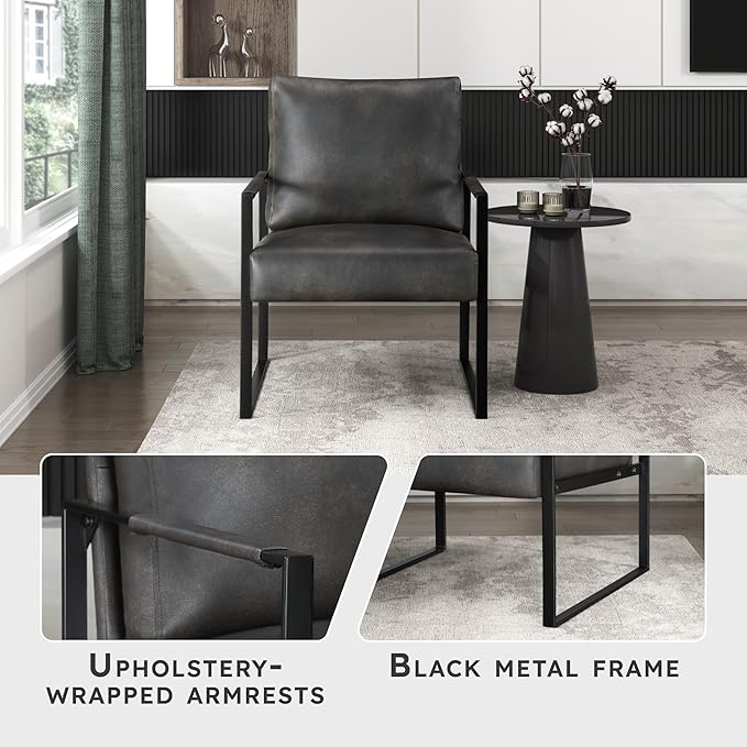 Lexicon Modern Accent Chair, Faux Leather Upholstered Living Room Chair - Image 5