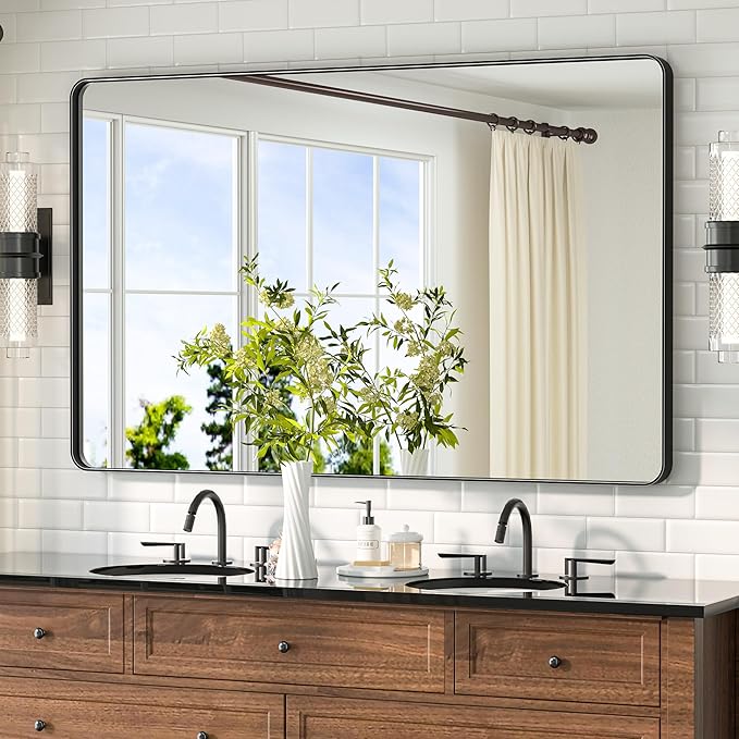 TETOTE Black Vanity Mirror 48 x 30 Matte Black Bathroom Mirrors, Tempered Glass by TETOTE
