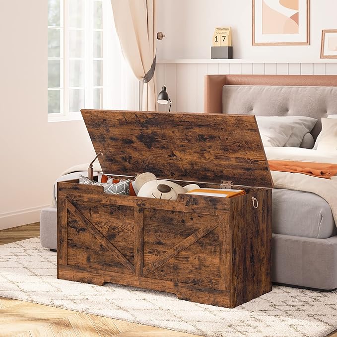 HOOBRO Storage Bench, 39.4” Retro Wooden Storage Chest - Image 3