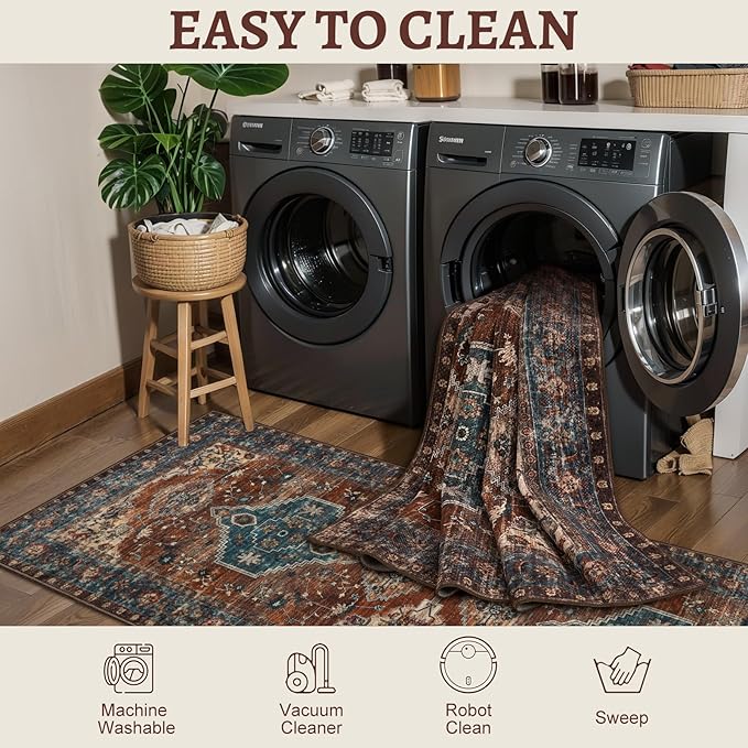 Tangsoo Washable Entryway Rugs 2x3 Vintage Non Slip Small Area Rug, Indoor - Image 4