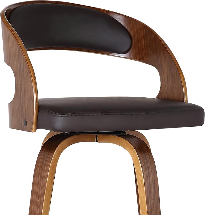 Armen Living Shelly 26" Counter Height Swivel Brown Faux Leather and Walnut - Image 9