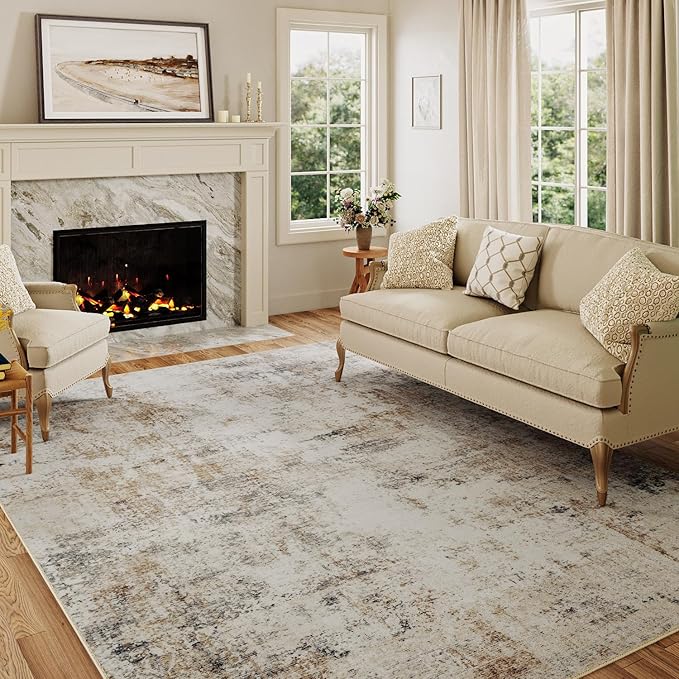 10x12 Washable Area Rug Gold Grey Neutral Abstract Living Room Bedroom Large - Image 5
