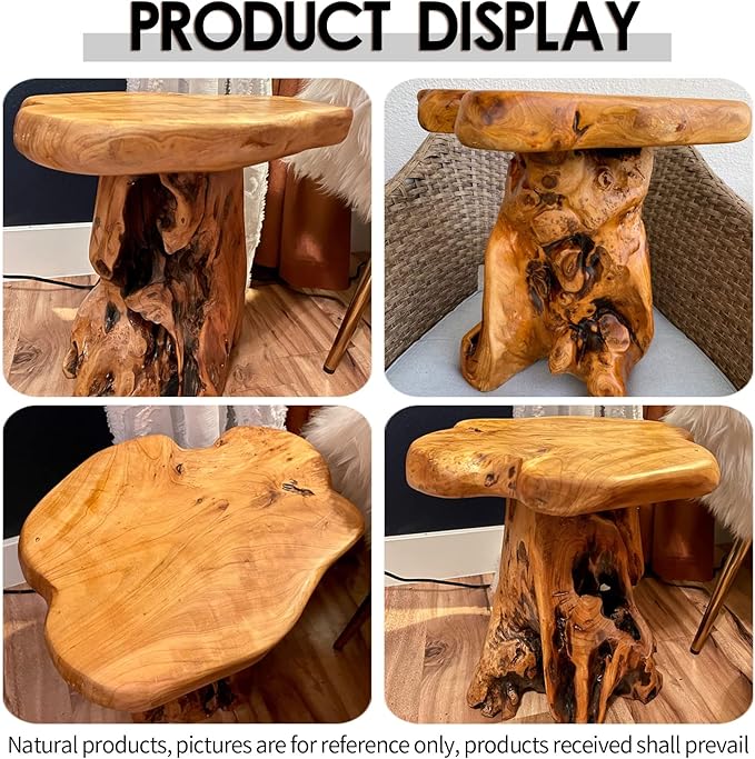 Mushroom Side Table, 18.9 inch Tall Live Edge Wood Stool, Freeform Natural - Image 3
