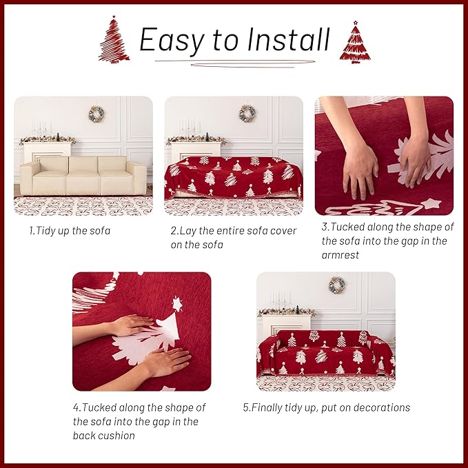 MYSKY HOME 71X102 inches Chair Christmas Couch Cover, Sectional Sofa Covers - Image 6