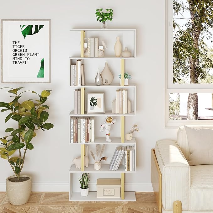 Yusong Geometric Bookcase, S Shaped Bookshelf 6-Tier Book Shelves - Image 2