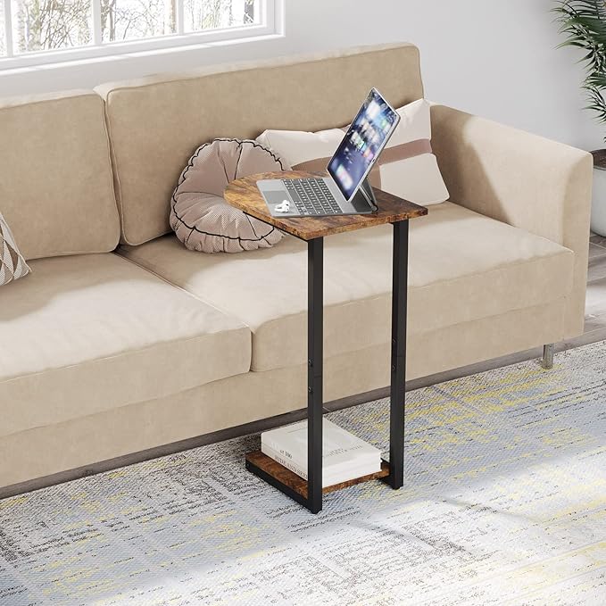 Hosfais Side Table Small End Table, C-Shaped Wood Sofa Table - Image 2