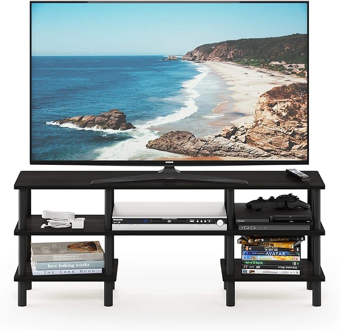 Furinno Turn-N-Tube 3-Tier Multipurpose Wide Shelf TV Stand, Espresso/Black by Furinno-FitsYourSpaceFitsYourBudget