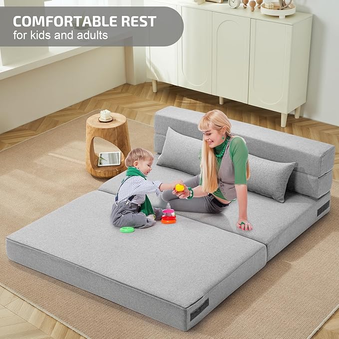 Folding Sofa Bed with Pillows- Convertible Chair Floor Couch & Sleeping Mattress - Image 3