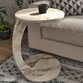C Shaped End Table for Couch Small Places, Faux Marble White Space Saver Round by Furpinea-HandmadewithLove