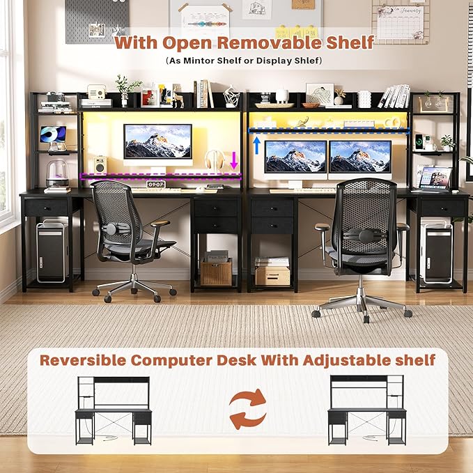 Aheaplus Desk with LED and Outlets, Gaming Desk with Hutch, 55.2'' Computer - Image 4