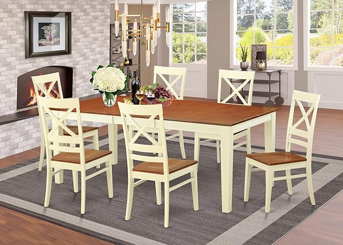 East West Furniture QUIN7-WHI-W 7 Piece Dining Set Consist of a Rectangle - Image 2