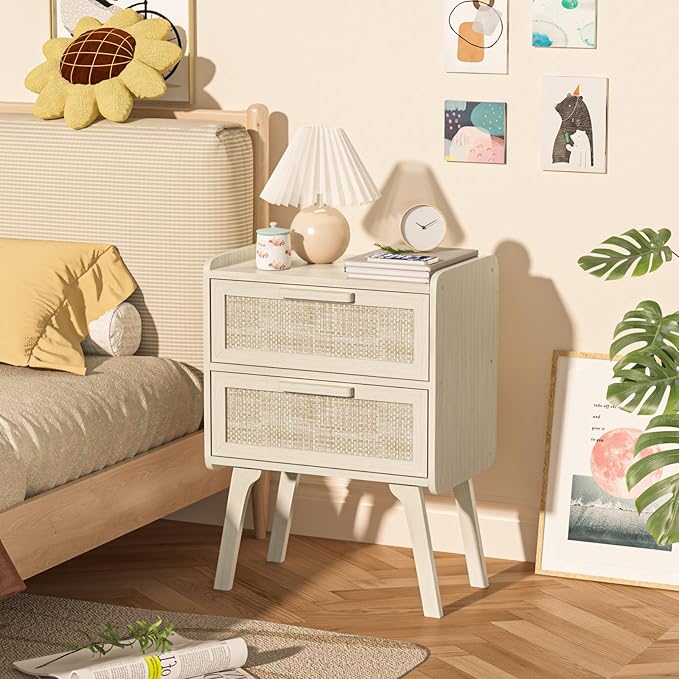 Lerliuo Rattan Nightstand, Boho Night Stand - Image 2