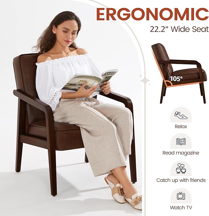 Yaheetech PU Leather Accent Chair, Mid-Century Modern Barrel Chair - Image 8