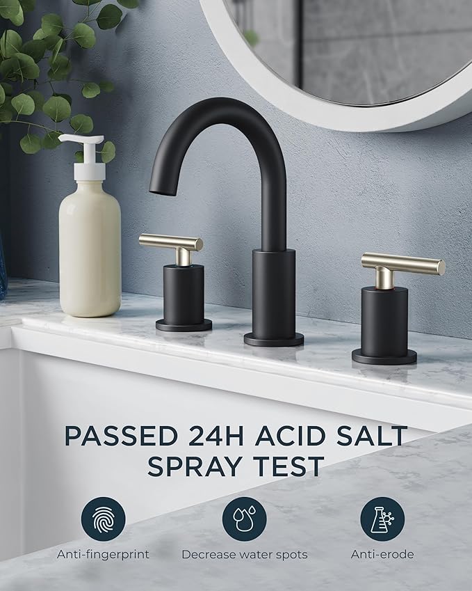 FORIOUS Brushed Nickel and Matte Black Bathroom Faucet 8 Inch, 2 Handle - Image 3