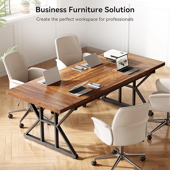LITTLE TREE 70.8-Inch Office Desk, Wooden Executive Office Desk, Modern Work - Image 9