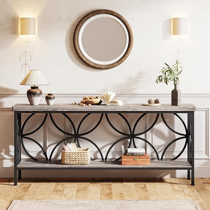 LITTLE TREE Sofa Table, 70.9 Inch Industrial Behind Couch Table - Image 5