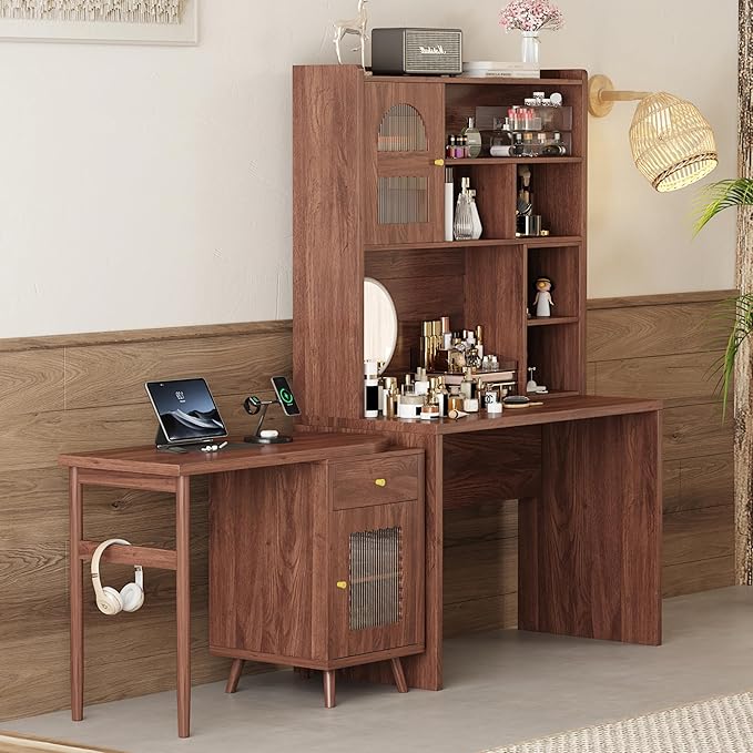 Merax Computer Desk with 90 Degree Rotating Desktop, L Shaped Office Desk with by Merax