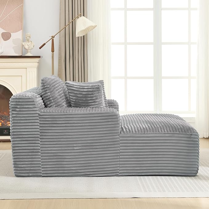 Oversized Chaise Daybed Lounge Sleeper Chair Sofa Bed Indoor, Fluffy Corduroy - Image 4