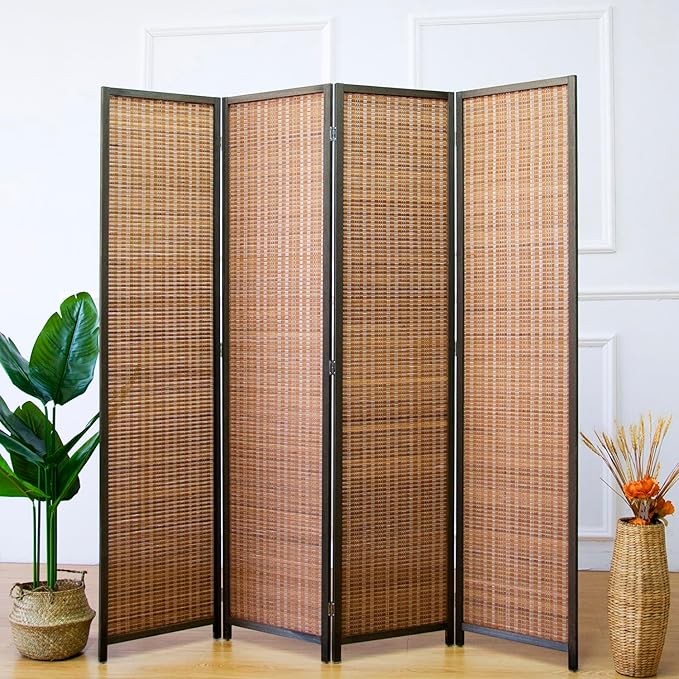 4 Panel Room Divider and Folding Screen Room Divider, Bamboo Room Divider Screen - Image 5