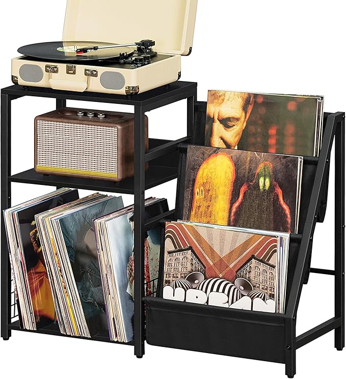 LELELINKY Black End Table, Record Player Stand by LELELINKY