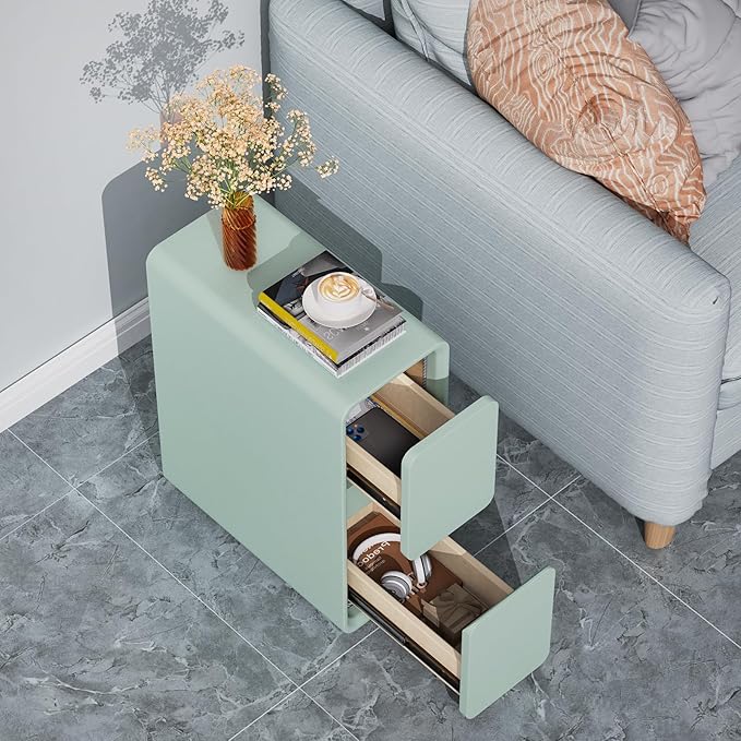 VICITON Modern Narrow Faux Leather Nightstand, Solid Wood Drawer, Storage - Image 8