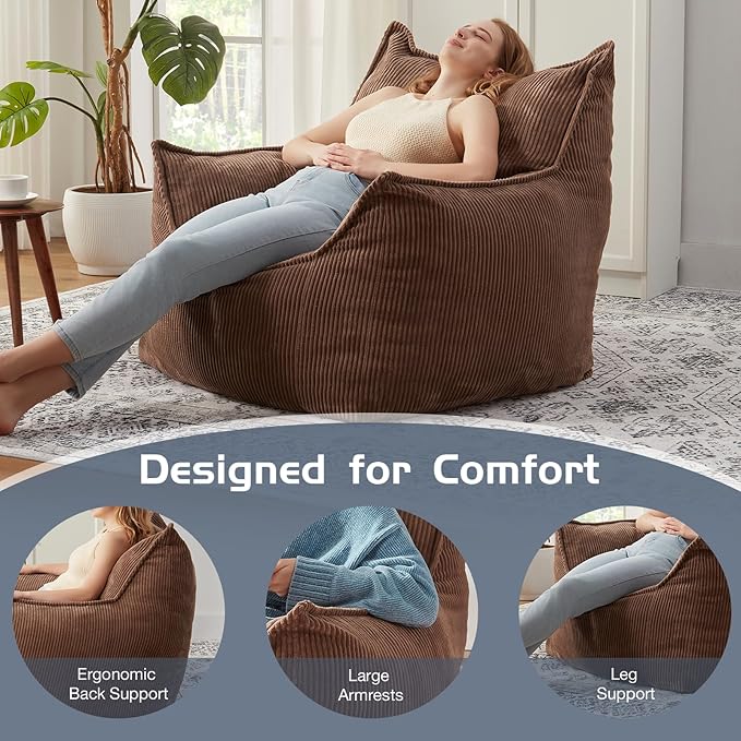 Giant Bean Bag Chair Sofa for Adults Teens, Comfy Corduroy Large Bean Bag Chairs - Image 4