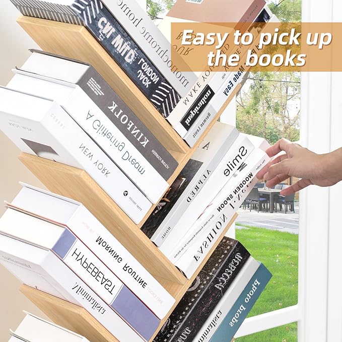 8 Tier Tree Bookshelf with Drawer, Free Standing Wood Bookcase - Image 9