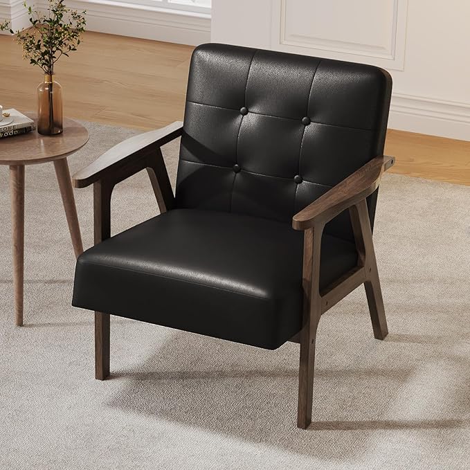Casaottima PU Leather Accent Chair Mid Century Comfy Cozy Chair - Image 4