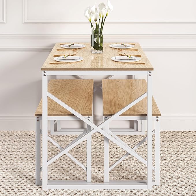 VECELO Kitchen Table with 2 Benches - Image 7