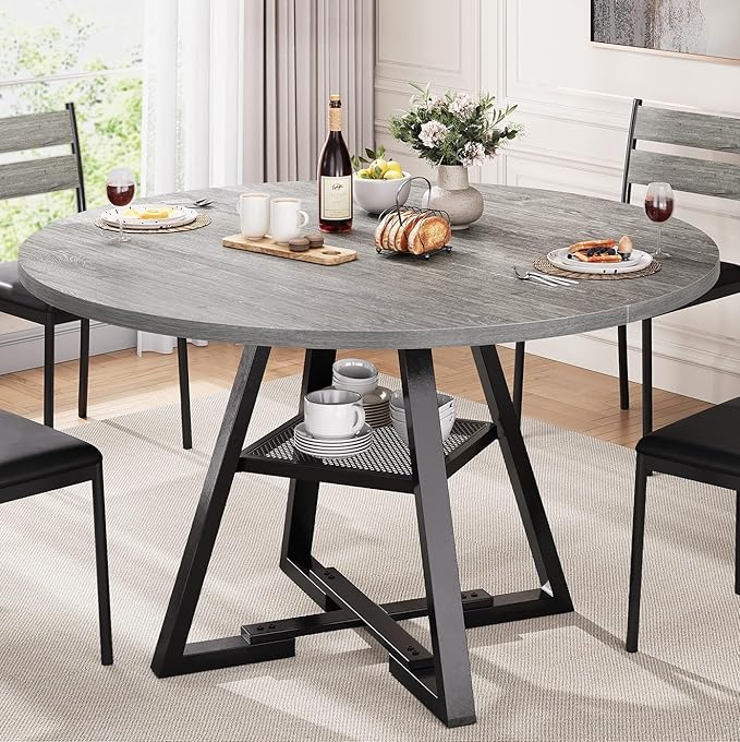Round Dining Table for 4, Kitchen Dining Room Circle Dinner Pedestal Table by JOCOEVOL