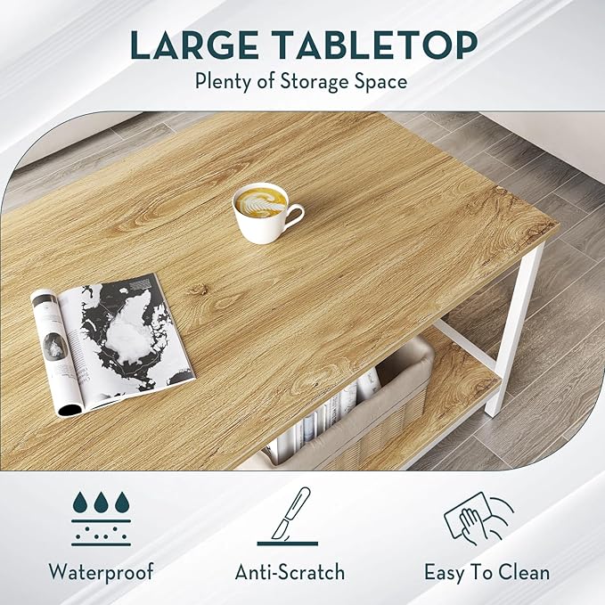 SAYGOER Coffee Table with Storage 2-Tier Industrial Center Table - Image 6