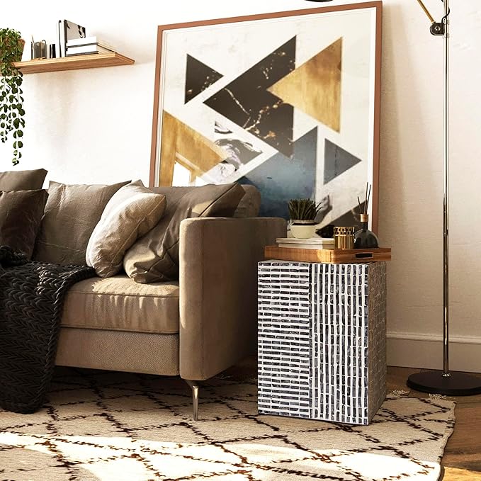 PEMAR Capiz Shell Square Drum End Table Side Accent Table Contemporary Mosaic - Image 4