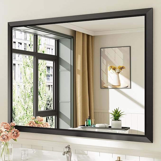 48x36 Inch Black Bathroom Mirror by Briivuemodernmirrors
