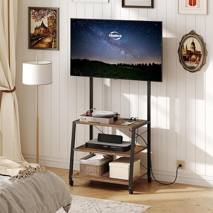 HOOBRO Rolling TV Stand with Mount and Power Outlet Up to 55 inch TV, Corner - Image 8
