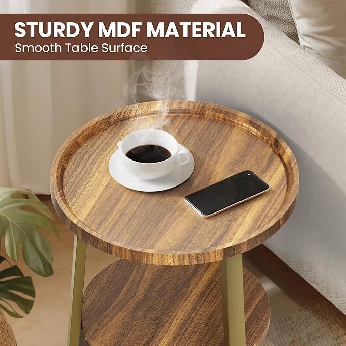 PPAMAPIC Round End Table, 2 Tier Side Table - Image 4