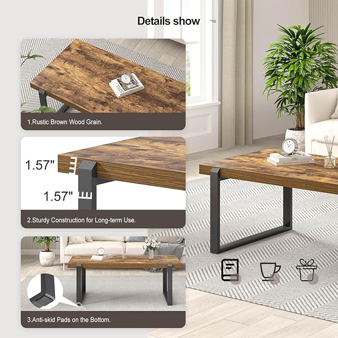 EXCEFUR Modern Coffee Table, Industrial Wood and Metal Center Table, Cocktail - Image 4