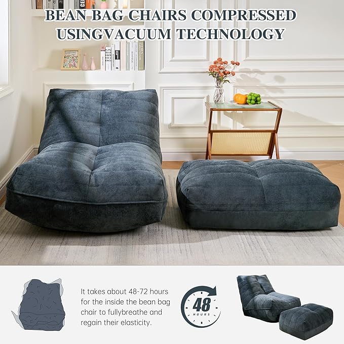Bean Bag Chair with Ottoman, Comfy Bean Bag Sofa with Memory Foam, Lazy BeanBag - Image 8
