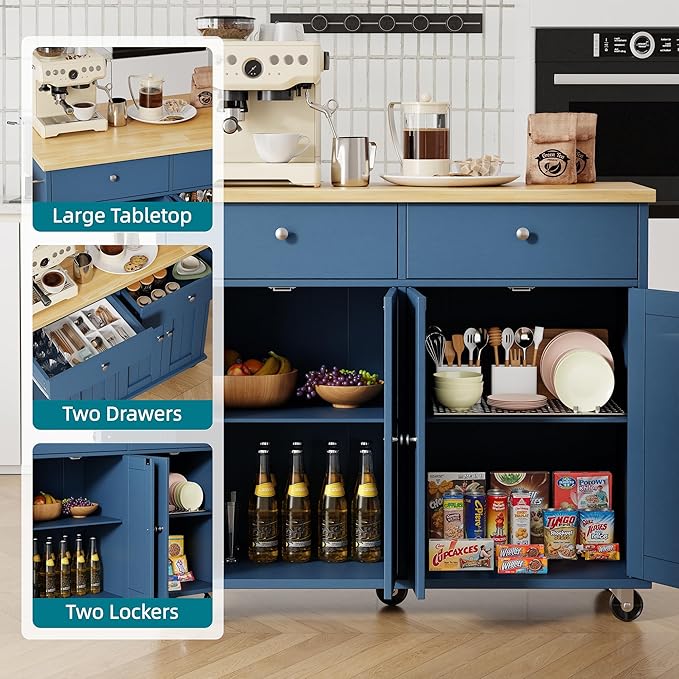 Shintenchi Kitchen Island with Drop Leaf, Rolling Kitchen Cart with Storage on - Image 5
