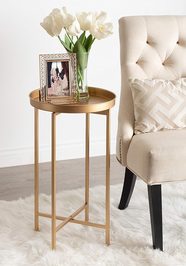 Kate and Laurel Celia Round Metal Foldable Accent Table - Image 2