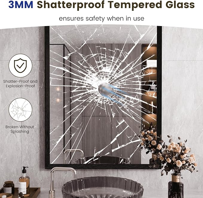 WEER Black Framed Mirror for Bathroom, 22x30 Inch Framed Bathroom Mirror - Image 2