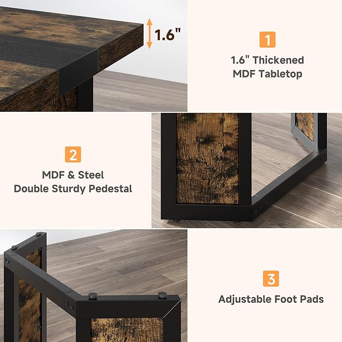Industrial Dining Table for 6-8 People, Rustic Style Rectangular Dinner Table - Image 8