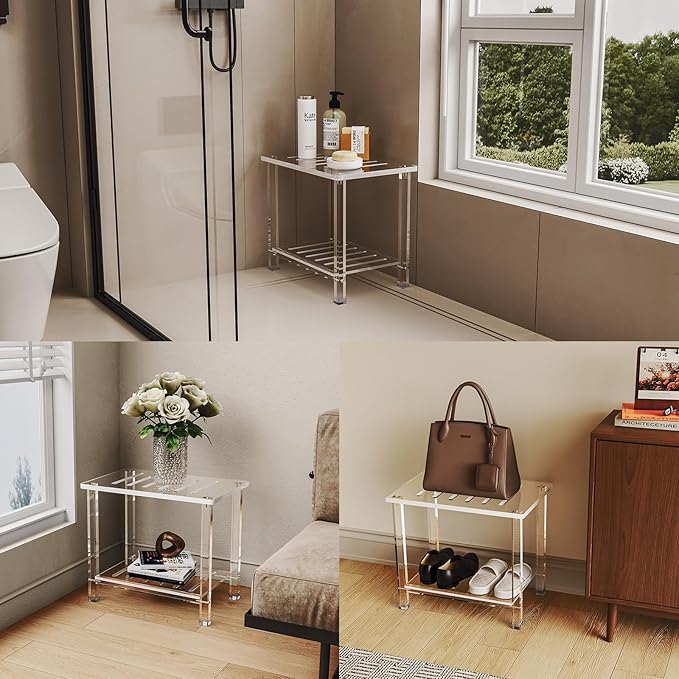 Acrylic Shower Bench for Inside Shower 13.98" D X 21.26" W X 18.31" H, Heavy - Image 6