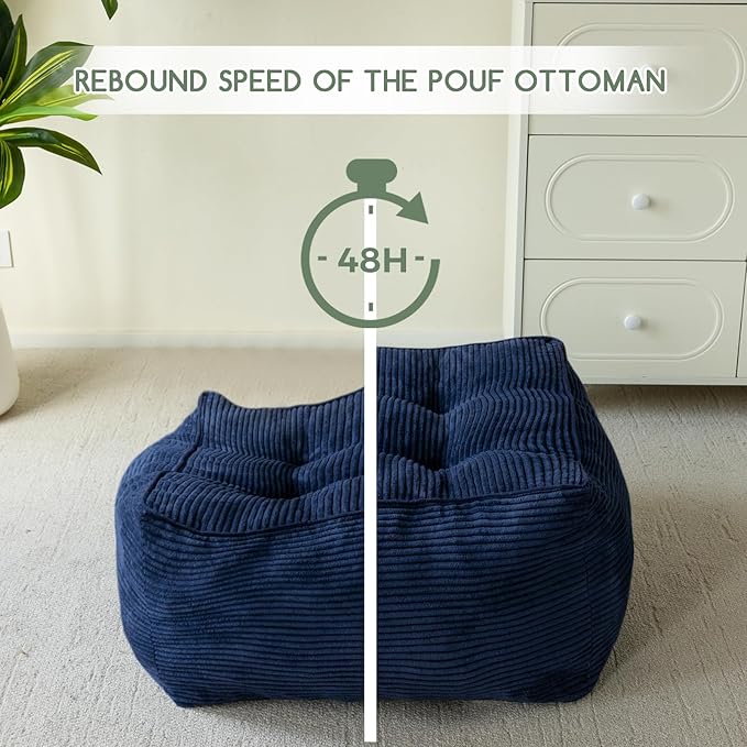 HIGOGOGO Square Stuffed Pouf Ottoman, Corduroy Poufs - Image 4