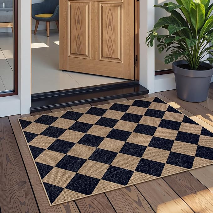 Lahome Checkered Easy Jute Kitchen Rug, 2x3 Indoor Door Mat Small Neutral Area - Image 2