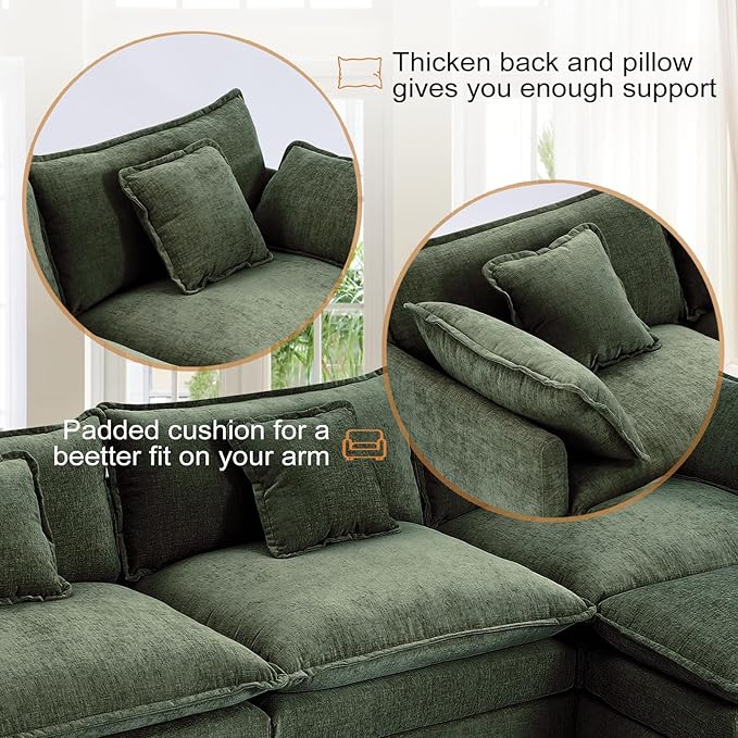 Furniliving 112‘’ L-Shaped Sofa, Luxury Chenille Modular Sectional Couches - Image 4
