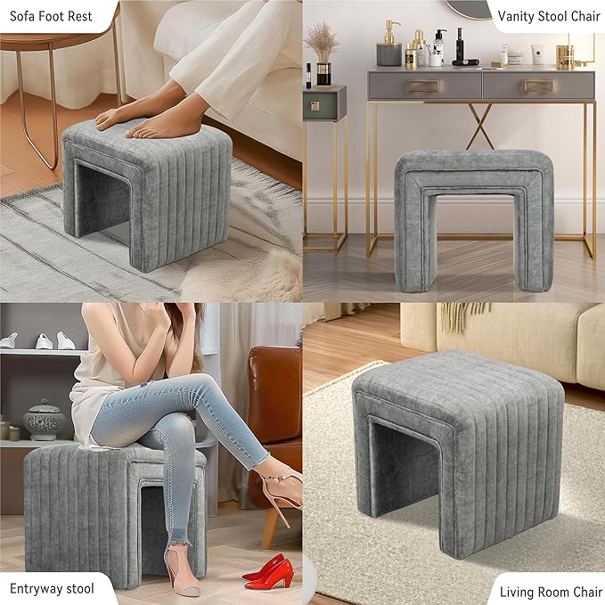 Get Set Style Vanity Stool Chair, Modern Velvet Ottoman Foot Stool - Image 7