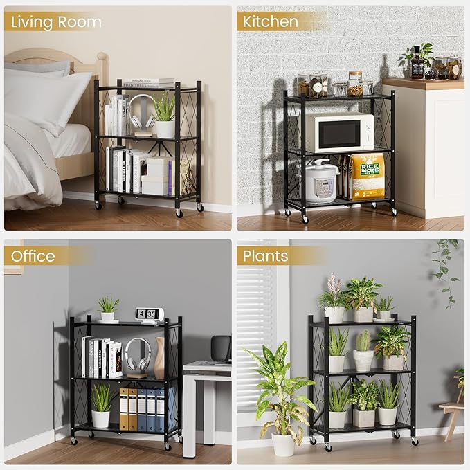 ALANNG Storage Shelves with Wheels, Bookshelf with Storage, No Assembly Metal - Image 9